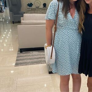 Green and white summer wrap dress